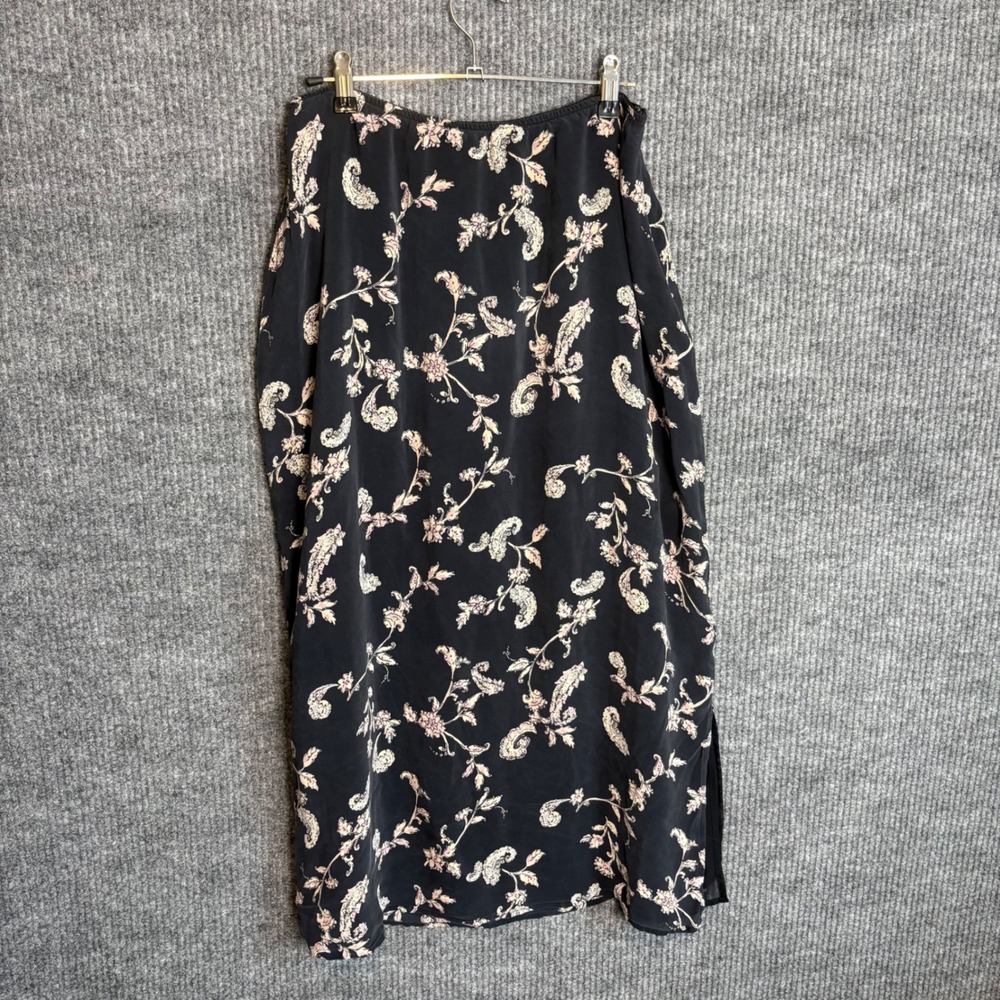 Y2K Merona 100% Silk Maxi Skirt XL Black Paisley Floral Whimsigoth